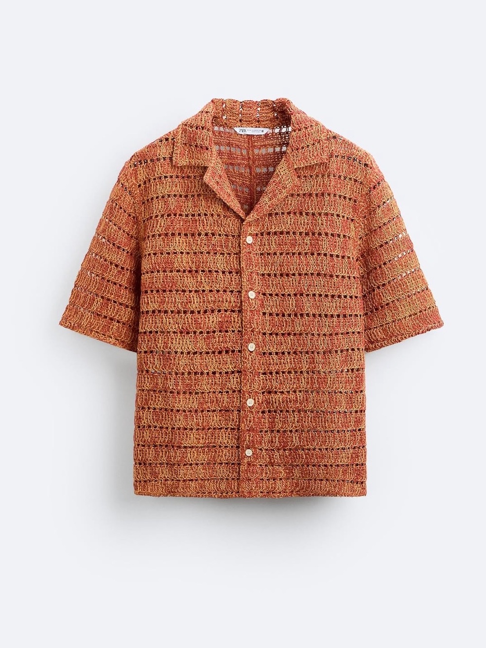 NEW! Zara Burnt Orange Open-Knit Short Sleeve Button-Down Shirt